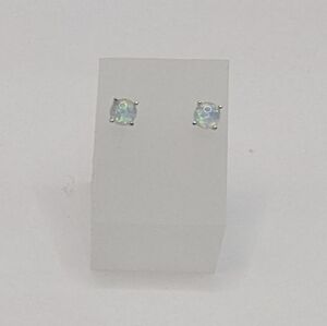 6MM White Fire Opal Silver Setting Stud Earrings